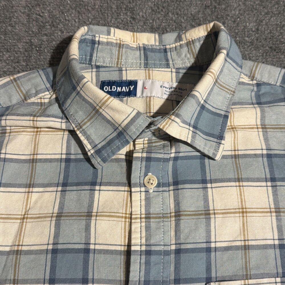 Old Navy Shirt Mens Large White Plaid Button Front Long Sleeve Built In Flex